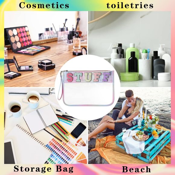 Glitter Letter Clear Zipper Pouch For Travel,nylon Clear Cosmetic Stuff🐭 - Picture 7 of 8